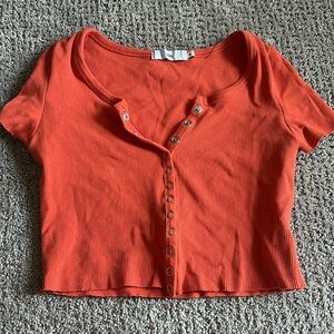 Adika Eyelet Orange Crop Top Button Down Medium